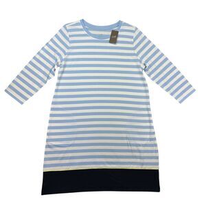 J Jill Dress Women's Medium Blue White Fit Striped A-Line 3/4 Sleeve Pockets NWT